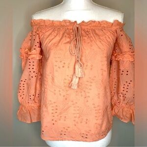 Seen Worn Kept Women Off Shoulder embroidered Cotton Top Size 2